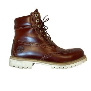 Timberland Men’s Brown Leather Wingtip Lace-Up Boots Lug Sole - Size 9.5